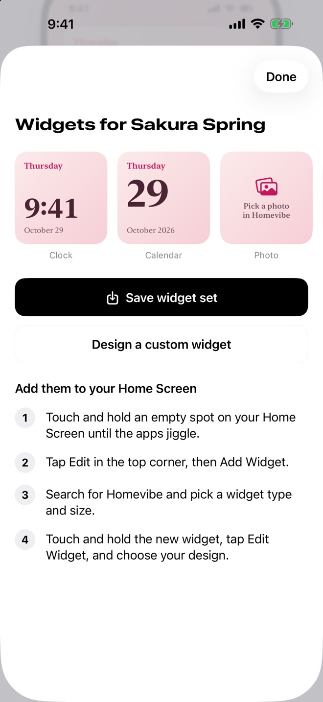 Matching clock, calendar and photo widgets for the Sakura Spring theme